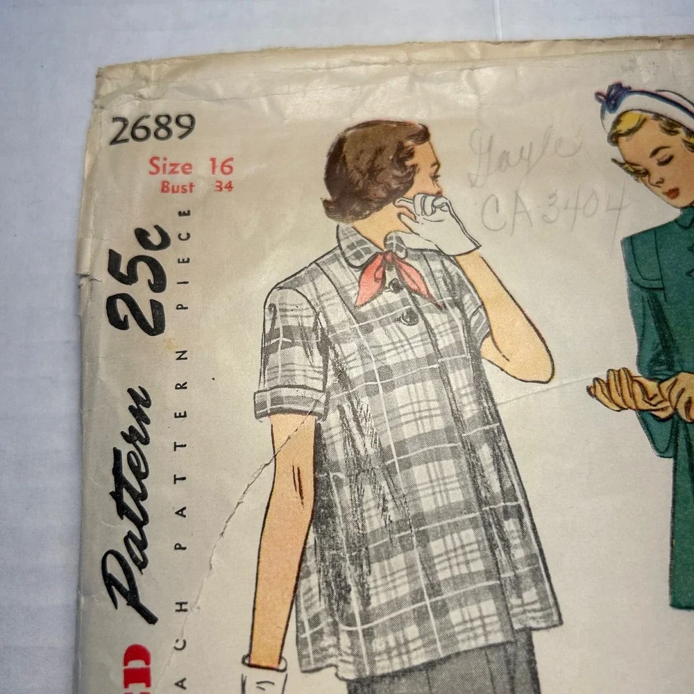 Simplicity Vintage 1940's Maternity Pattern #2689 2 Piece Suit Size 16‎